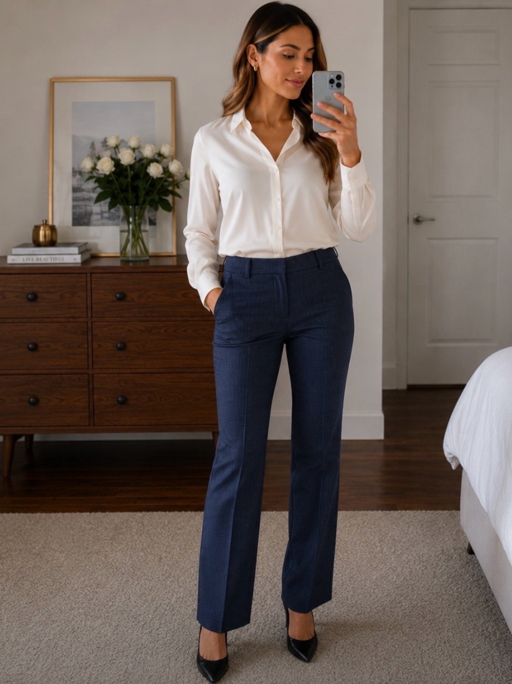 Lafayette 148 New York Barrow Italian Wool Pants Navy Blue Career Trouser Size 8
